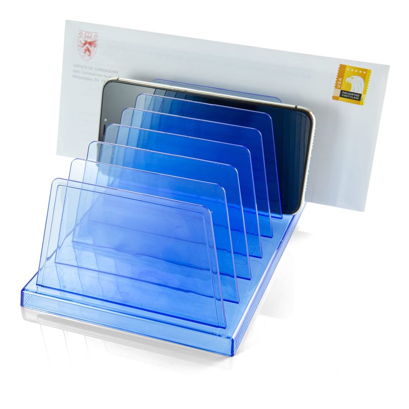 Officemate Blue Glacier Standard Sorter, 7 Compartments, Transparent Blue (23214) - Image 1